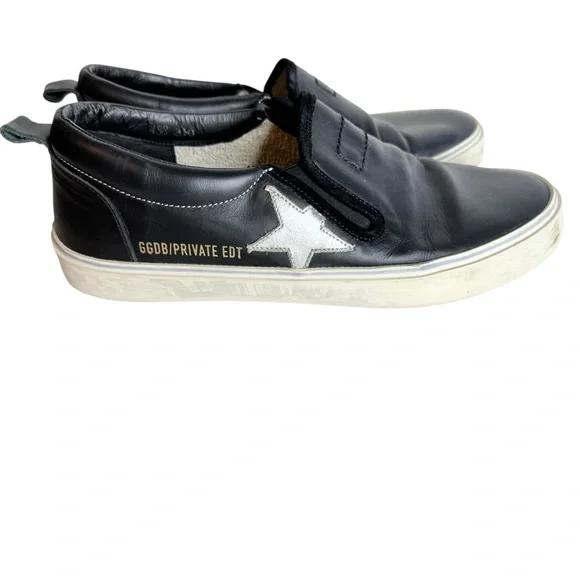 Golden Goose Hanami Black Leather Star Slip-On Sneakers Size 38 - Picture 5 of 10